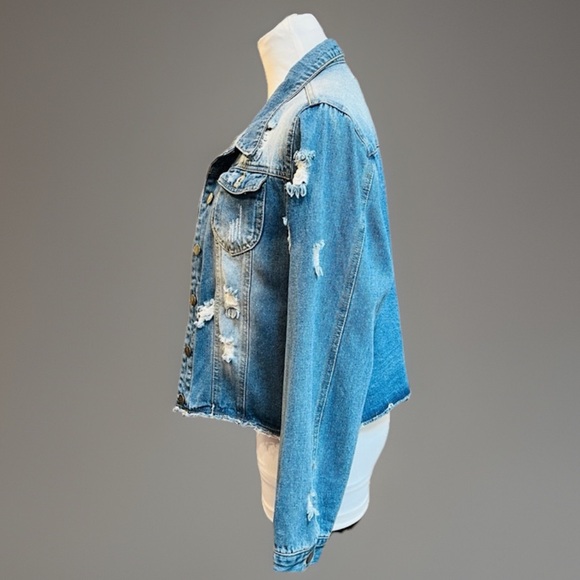 Distressed Denim Jacket sz XL - Picture 3 of 10